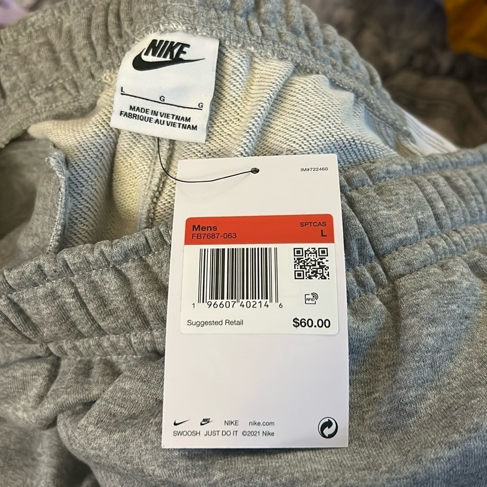 Nike Jogger Pants track NWT SIZE L Heather gray embroidery logo white blue - Picture 3 of 5